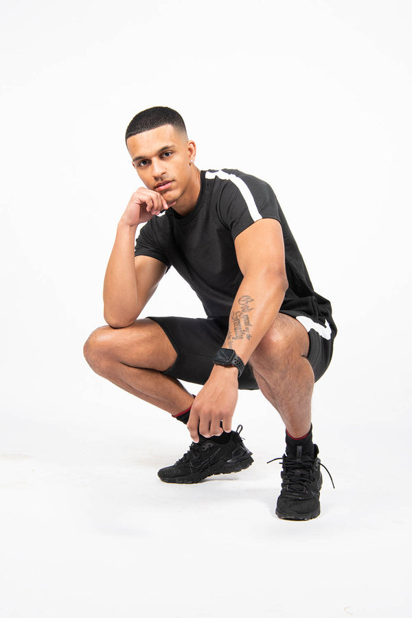 Mens Black Monochrome Striped Short Set