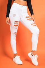 White Skinny Extreme Distressed Jeans