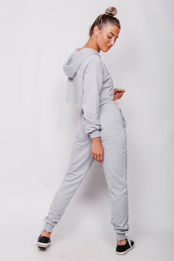 Grey Love Top Crop Hoodie And Joggers 3 Piece Set