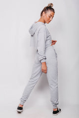 Grey Love Top Crop Hoodie And Joggers 3 Piece Set