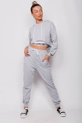 Grey Love Top Crop Hoodie And Joggers 3 Piece Set