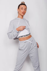 Grey Love Top Crop Hoodie And Joggers 3 Piece Set
