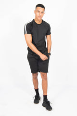 Mens Black Monochrome Striped Short Set