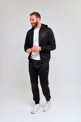 Black Drawstring Full Zipper Hooded Tracksuit