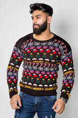 Mens Black Christmas Decoration Knitted Jumper
