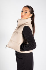 Beige Faux Leather Cropped Gilet