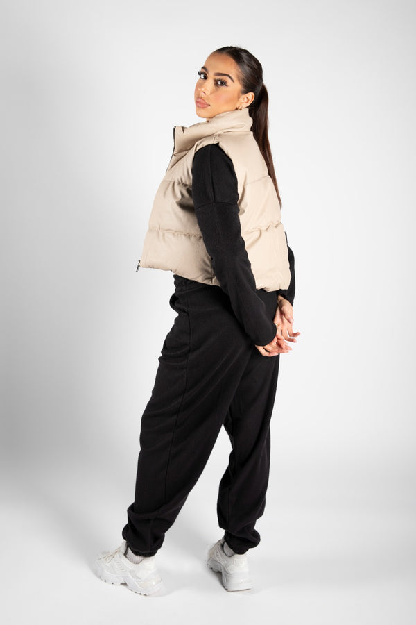 Beige Faux Leather Cropped Gilet