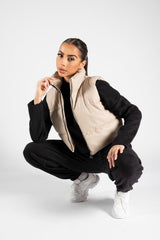 Beige Faux Leather Cropped Gilet