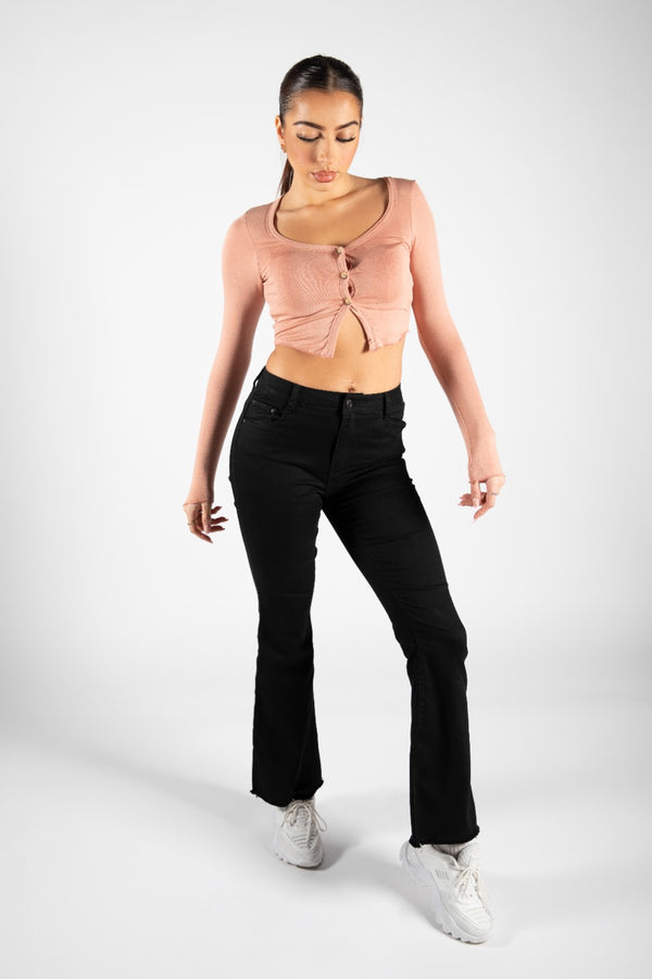 Black Flared Frayed Hem Jeans