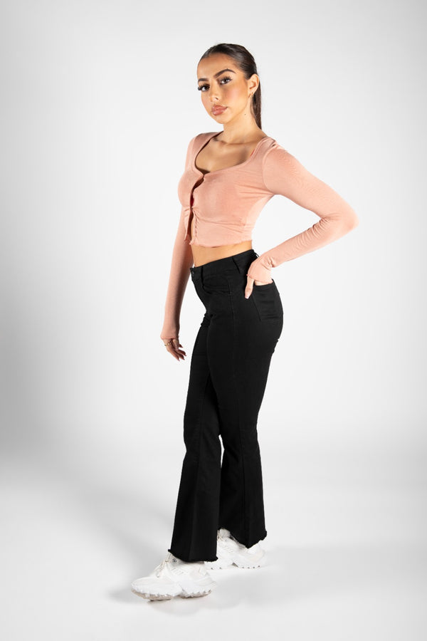 Black Flared Frayed Hem Jeans