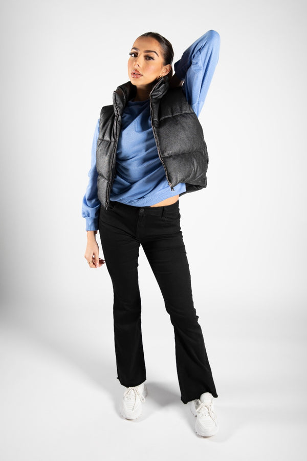 Black Faux Leather Cropped Gilet