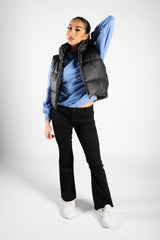 Black Faux Leather Cropped Gilet