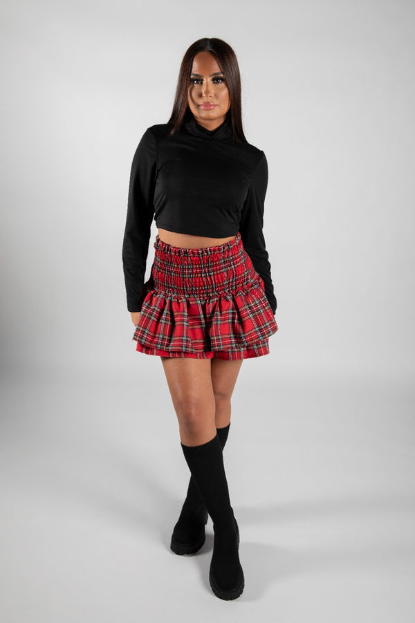 Red 90s Plaid Tiered Mini Skirt