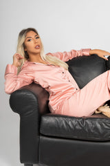 Nude Long Sleeve Piped Satin Pyjama Set