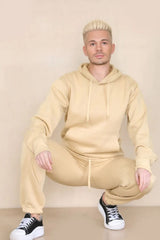 Mens Beige Basic Pullover Hood Tracksuit