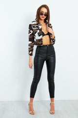 Camouflage Frayed Hem Cropped Jacket 
