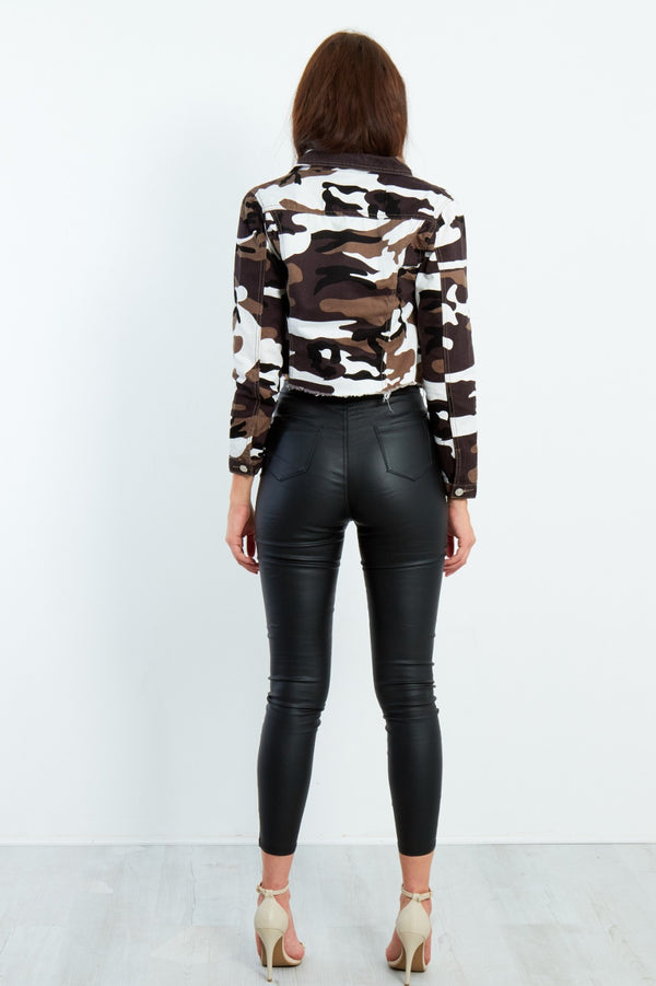 Camouflage Frayed Hem Cropped Jacket 