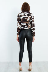 Camouflage Frayed Hem Cropped Jacket 
