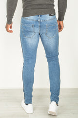 Mens Basic Blue Distressed Ripped Denim Jeans