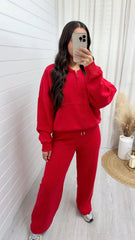 Red Bomber Sweatshirt With Straight Leg Jogger