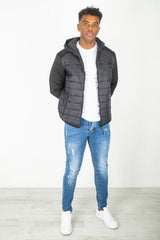 Mens Black Mesh Trim Contrast Sleeve Hooded Jacket