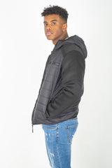 Mens Black Mesh Trim Contrast Sleeve Hooded Jacket