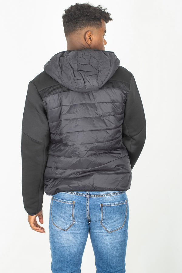 Mens Black Mesh Trim Contrast Sleeve Hooded Jacket