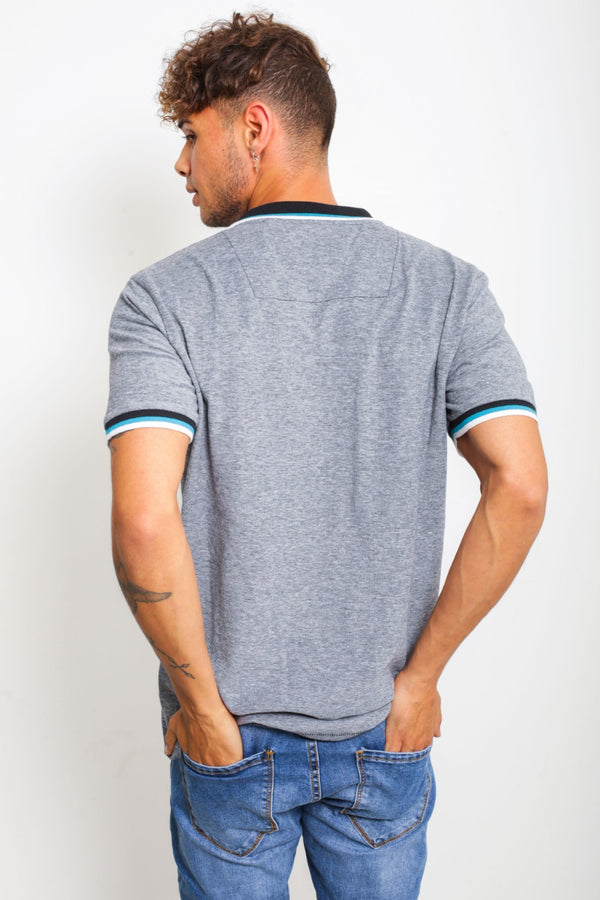 Mens Black Marl Striped Collar Polo Shirt
