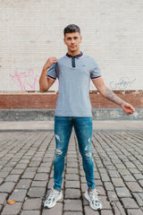 Mens Navy Marl Striped Collar Polo Shirt