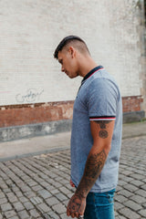 Mens Navy Marl Striped Collar Polo Shirt