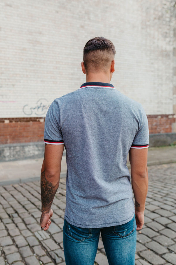 Mens Navy Marl Striped Collar Polo Shirt