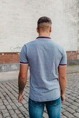Mens Navy Marl Striped Collar Polo Shirt