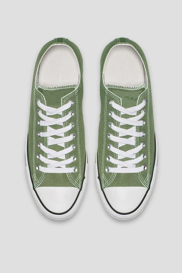 Mens Army Green Lace Up Canvas Flat Trainers