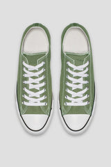 Mens Army Green Lace Up Canvas Flat Trainers