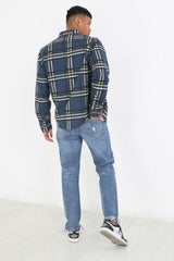 Mens Blue Checked Cotton Flannel Long Sleeve Shirt
