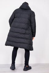 Mens Black Longline Hooded Puffer Coat
