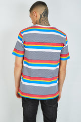 Mens Navy Multi Stripe Crew Neck T-Shirt
