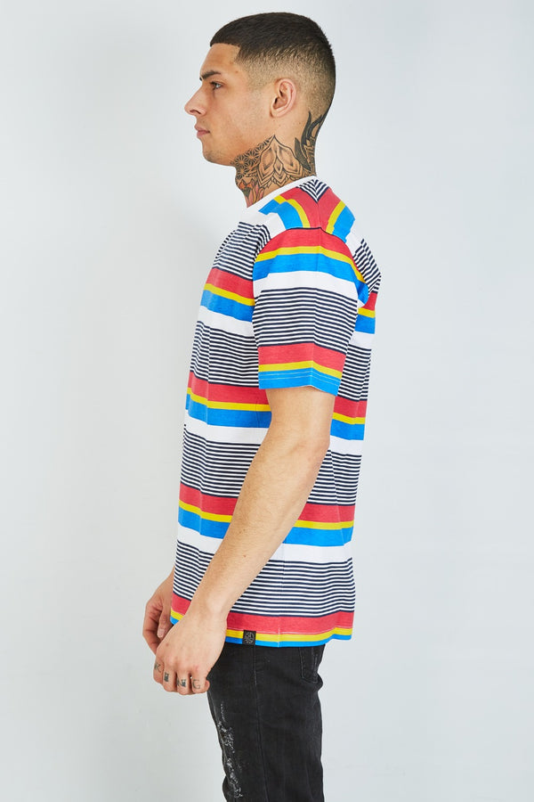 Mens Navy Multi Stripe Crew Neck T-Shirt