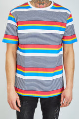 Mens Navy Multi Stripe Crew Neck T-Shirt