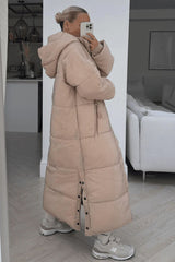 Beige Long Puffer Hooded Duvet Coat