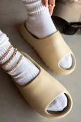 Beige Rubber Ribbed Sole Sliders