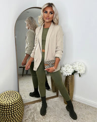 Beige Ruched Sleeve Blazer 