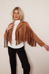 Beige Suede Fringe Cropped Jacket