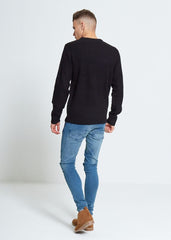 Mens Black Fine Knit Jumper