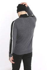 Black and Charcoal Bird Embroidered Zipper Jumper