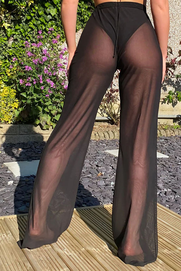 Black Beach Mesh Wide Leg Trousers