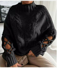 Black Braided Sleeve Chunky Knitted Jumper