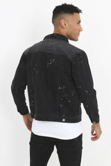 Mens Black Paint Splash Denim Jacket