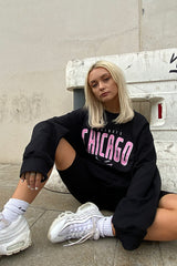 Black Chicago Oversized Sweatshirt