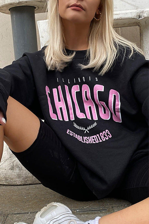 Black Chicago Oversized Sweatshirt